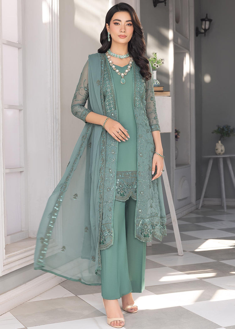 Merakish Luxury Chiffon Embroidered'23 - ST23-MK6 Pine Green