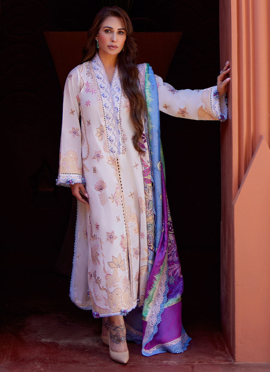 Suay by Farah Talib Embroidered Lawn Suits Unstitched 3 Piece FTA24LU FTA 05 Miwa Ivory - Luxury Collection