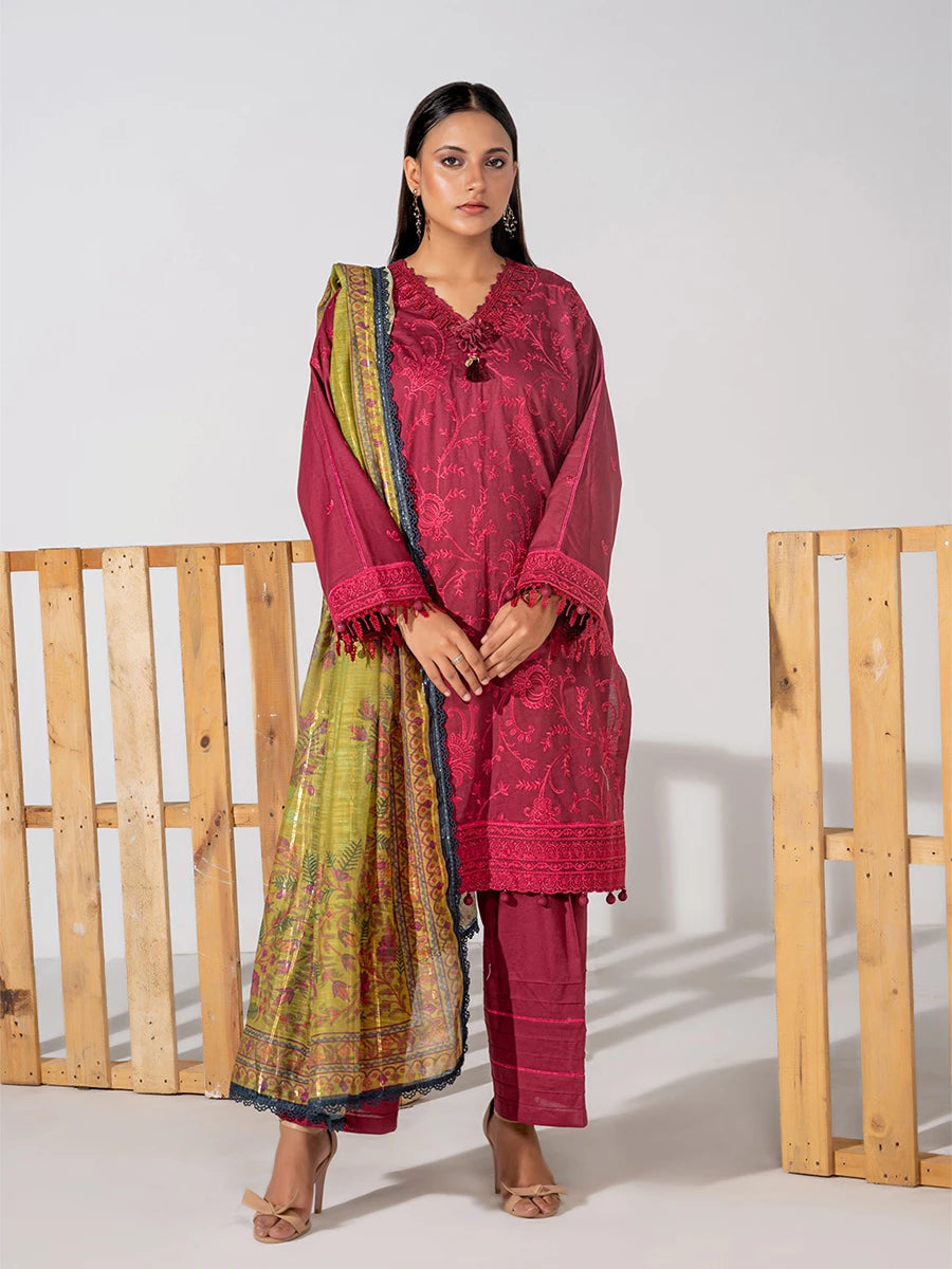Mina By Salitex Embroidered Lawn Suit Unstitched 3 Piece SUNS24ALM029UT - Summer Collection