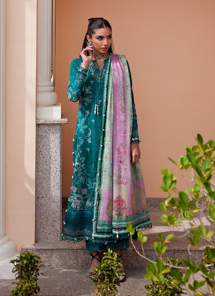 Wes by Farah Talib Embroidered Lawn Suits Unstitched 3 Piece FTA25WL FTA-04 Eileen Emerald - Luxury Collection