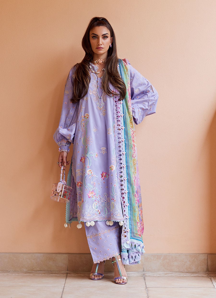 Wes by Farah Talib Embroidered Lawn Suits Unstitched 3 Piece FTA25WL FTA-09 Lilliana Lavender - Luxury Collection