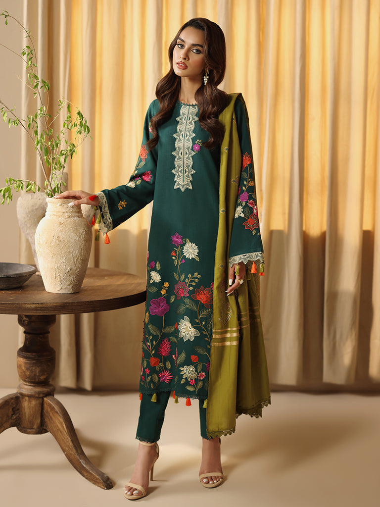 RajBari - Nissa Embroidered Karandi Wool Shawl Unstitched 3 Piece RB25N D-11 - Winter Collection