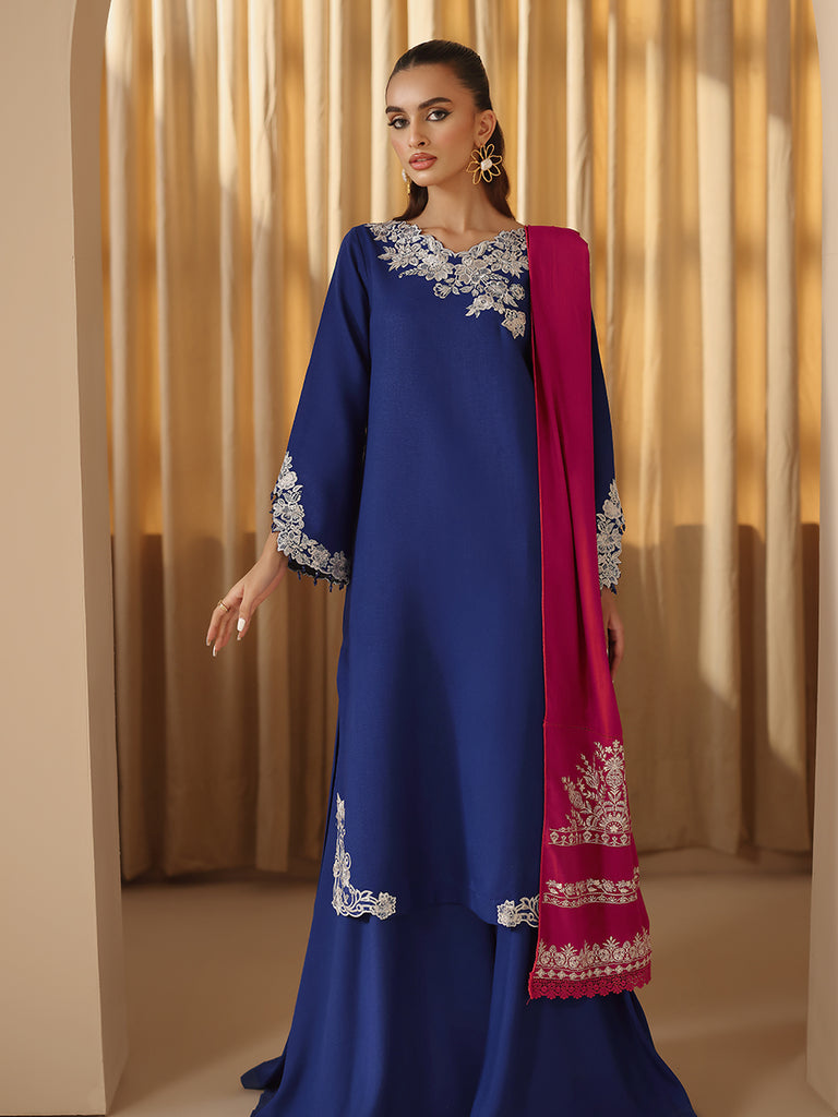 RajBari - Nissa Embroidered Karandi Wool Shawl Unstitched 3 Piece RB25N D-14- Winter Collection