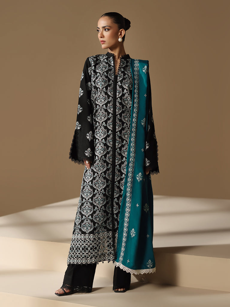 RajBari - Nissa Embroidered Karandi Wool Shawl Unstitched 3 Piece RB25N D-04- Winter Collection