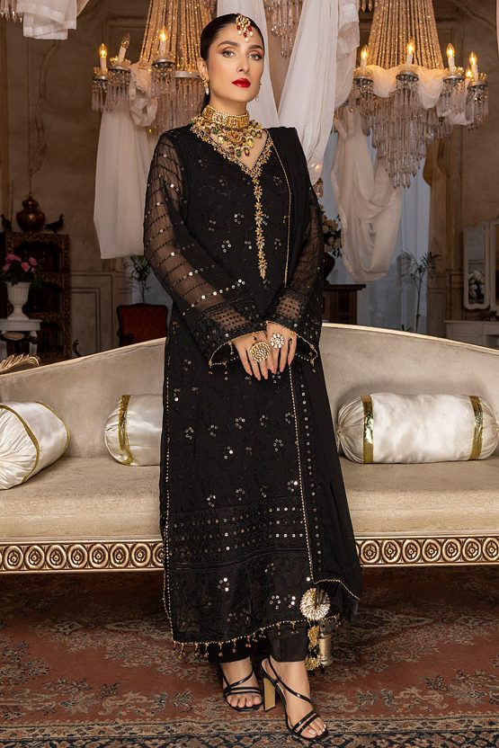 Merakish Luxury Chiffon Embroidered'22 - MERKI-C-V2-D1 - Black Orchid