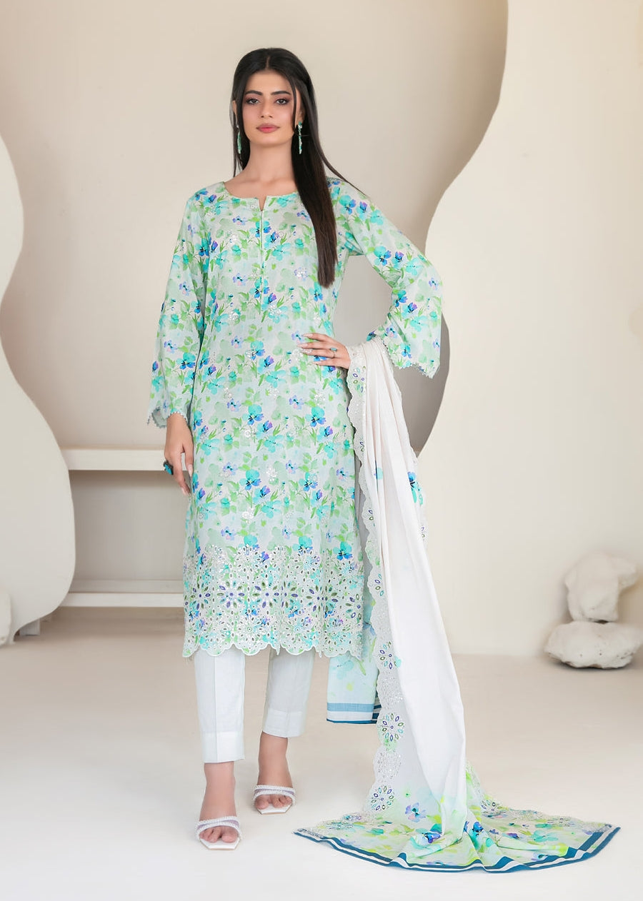 Tawakkal Fabrics Embroidered Staple Digital Print Suits Unstitched 3 Piece (Cutwork Dupatta) - D-4423 - Misbah