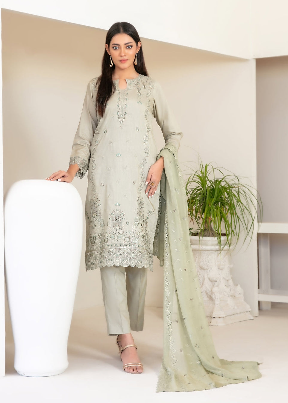 Tawakkal Fabrics Embroidered Viscose Zari Suits Unstitched 3 Piece (Embroidered Schiffli Chiffon Dupatta) - D-4437 - Najwa