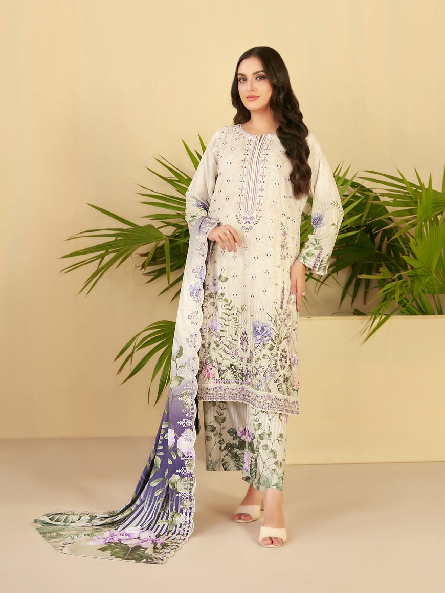 Tawakkal Fabrics Embroidered Staple Digital Print Suits Unstitched 3 Piece (Cutwork Dupatta) - D-4432 - Farda