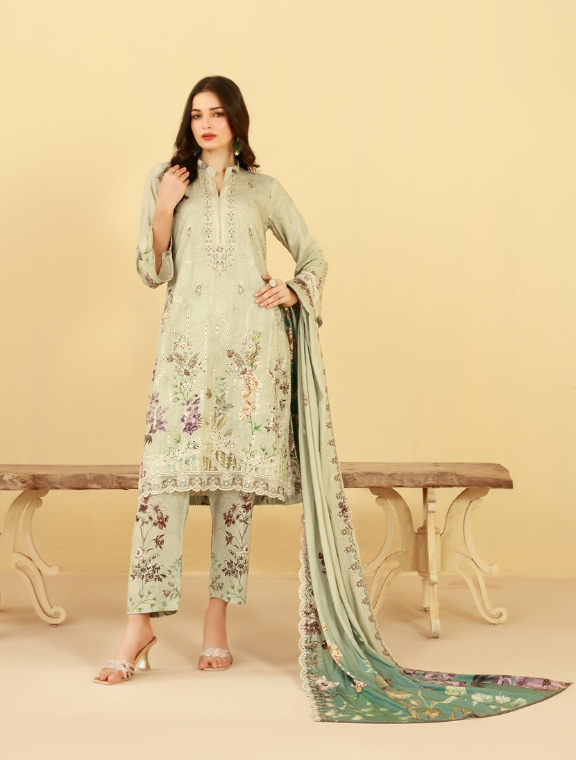 Tawakkal Fabrics Embroidered Staple Digital Print Suits Unstitched 3 Piece (Cutwork Dupatta) - D-4431 - Farda