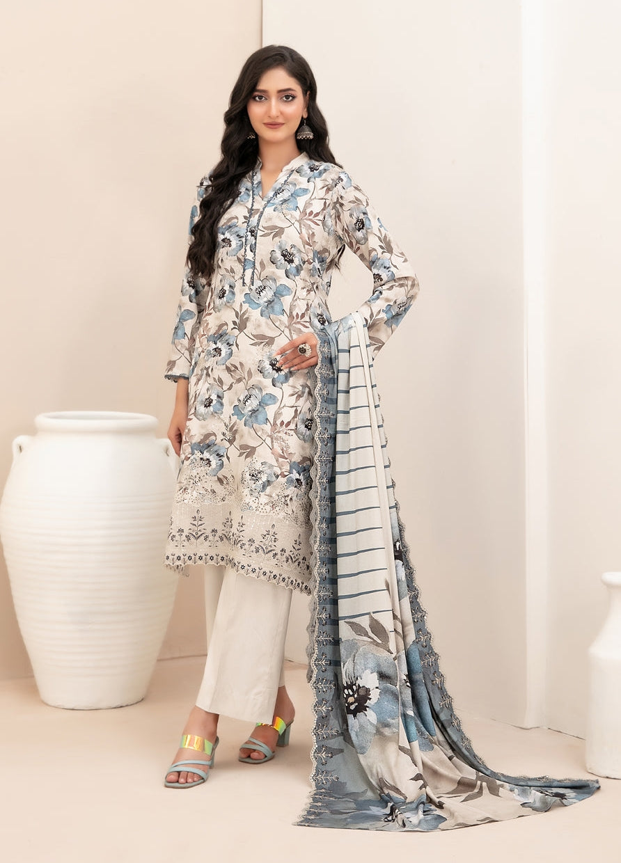 Tawakkal Fabrics Embroidered Staple Digital Print Suits Unstitched 3 Piece (Cutwork Dupatta) - D-4514 - Misbah