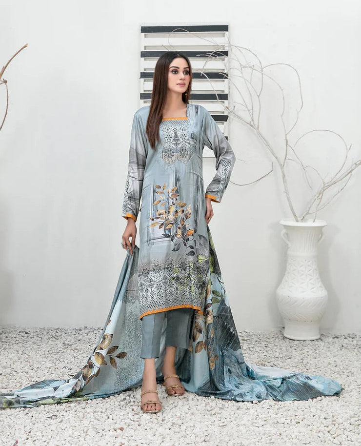 Tawakkal Fabrics Emboidered Linen Suits Unstitched 3 Piece TWF25ST D-1096 - Winter Collection