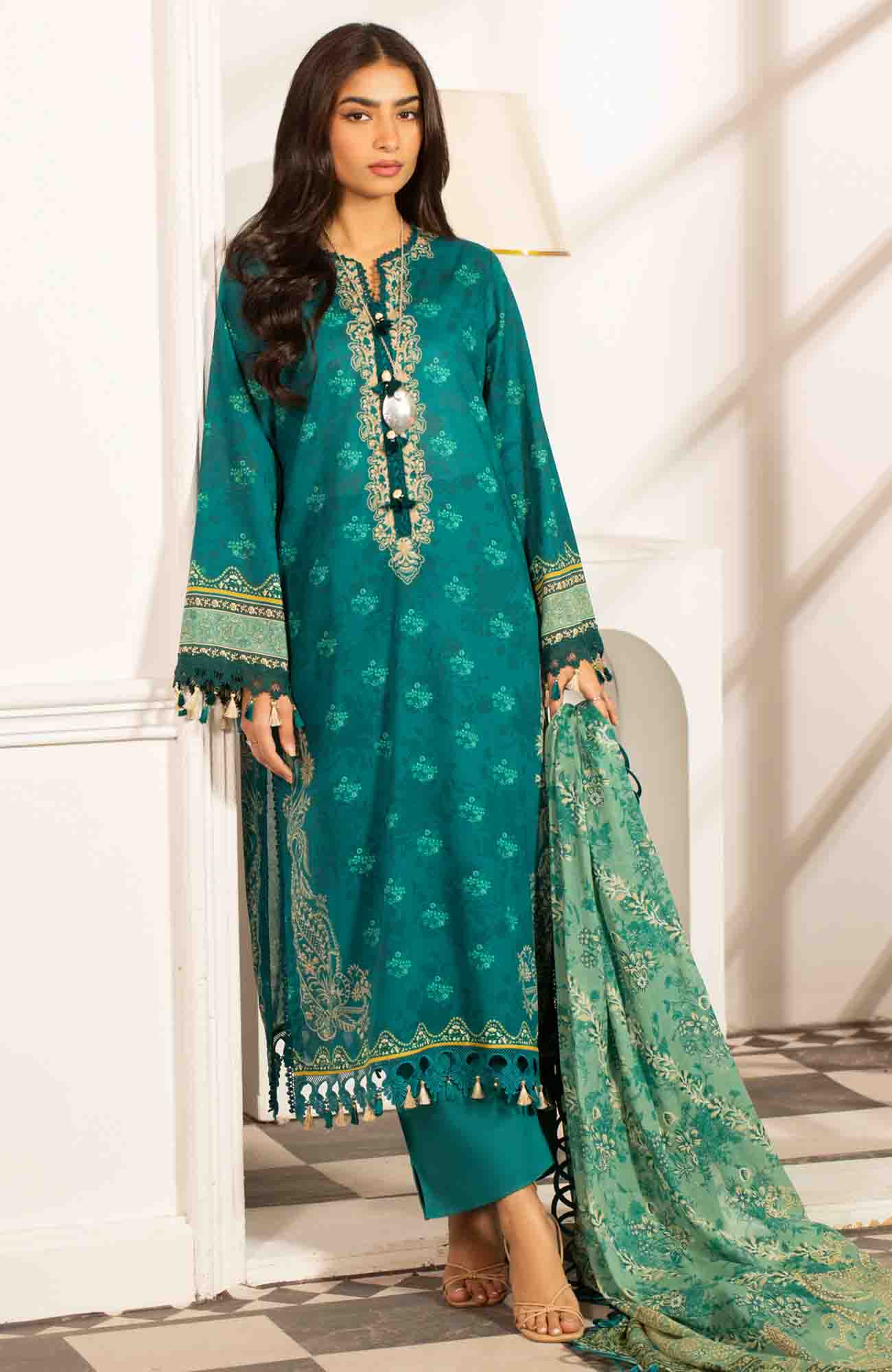 Mausummery Luxury Printed Lawn Unstitched 3 Piece Suit - MUSV2L11 - Emrald - Summer Collection