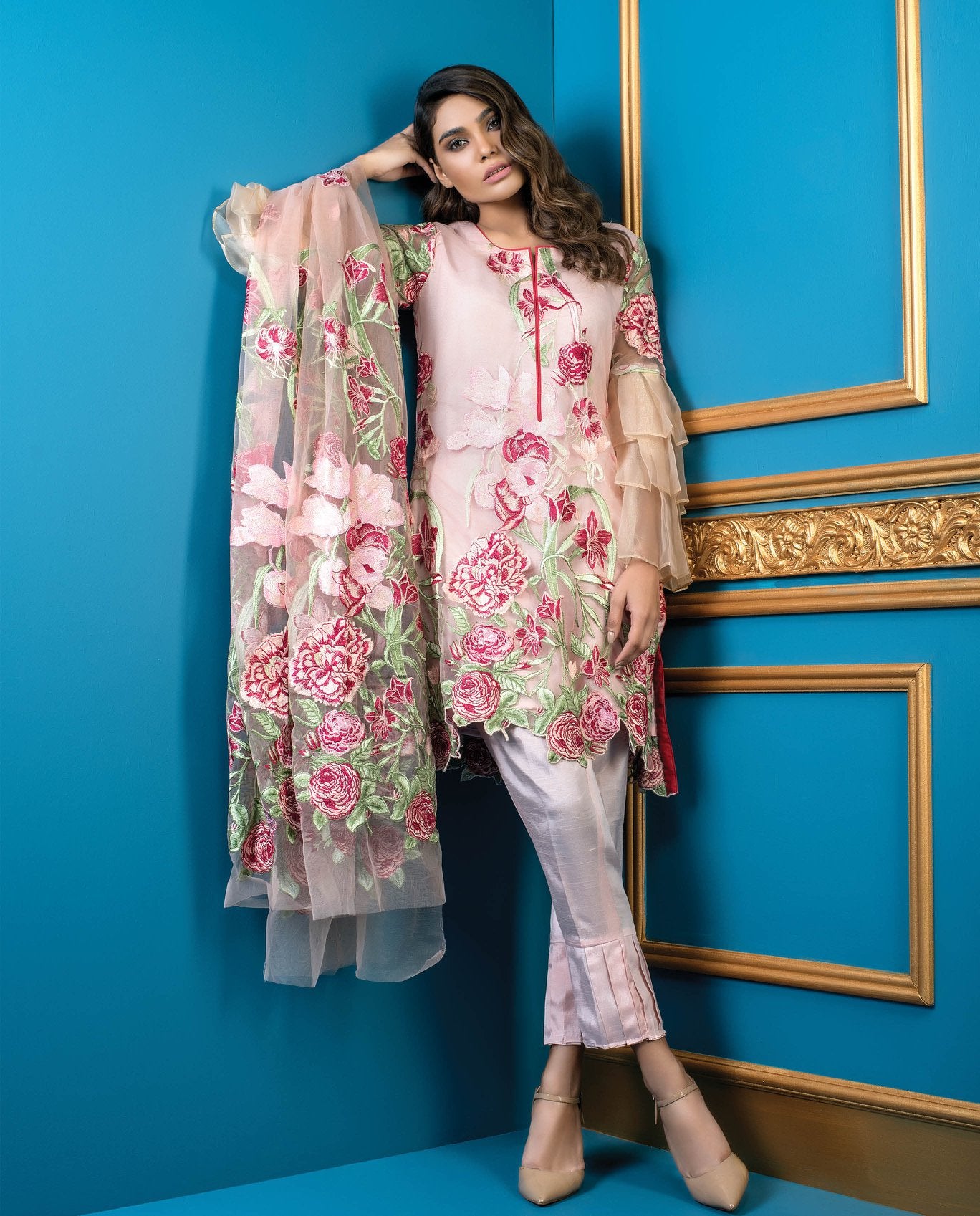 Satin Stitches by Al Dawood Textiles Pure Organza Suits Unstitched 3 Piece ADTF AD-01 (Pure Organza)- Formal Collection