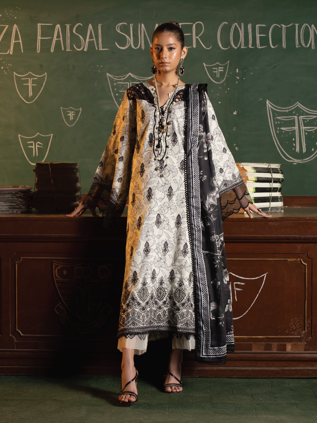 Maya By Faixa Faixal Embroidered Schiffli Suit Unstitched 3 Piece FFX24M Deniz - Summer Collection