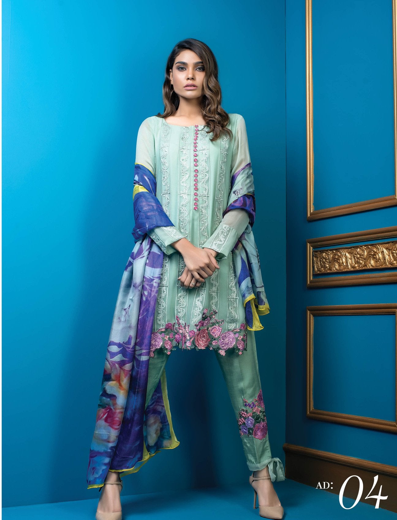 Satin Stitches by Al Dawood Textiles Pure Chiffon Suits Unstitched 3 Piece ADTF AD-04 (Pure Chiffon)- Formal Collection