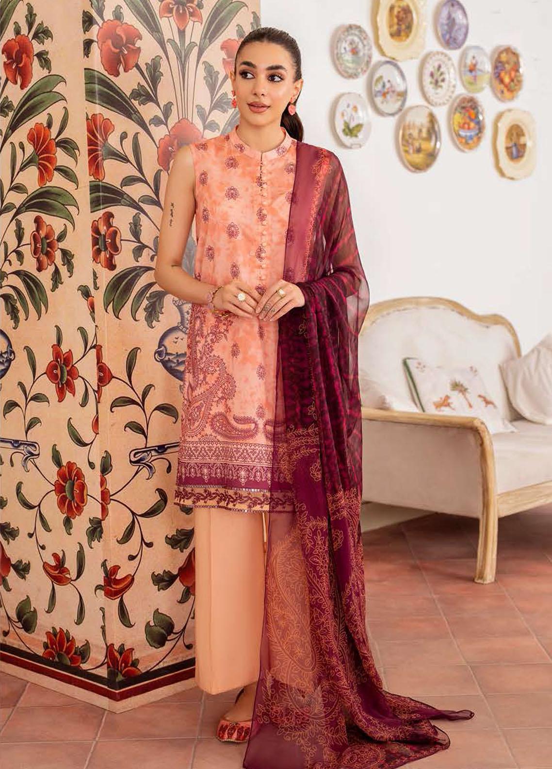 Cross Stitch Embroidered Lawn Suits Unstitched 3 Piece CS23EL 24 Vibrant Fleck - Eid Collection-