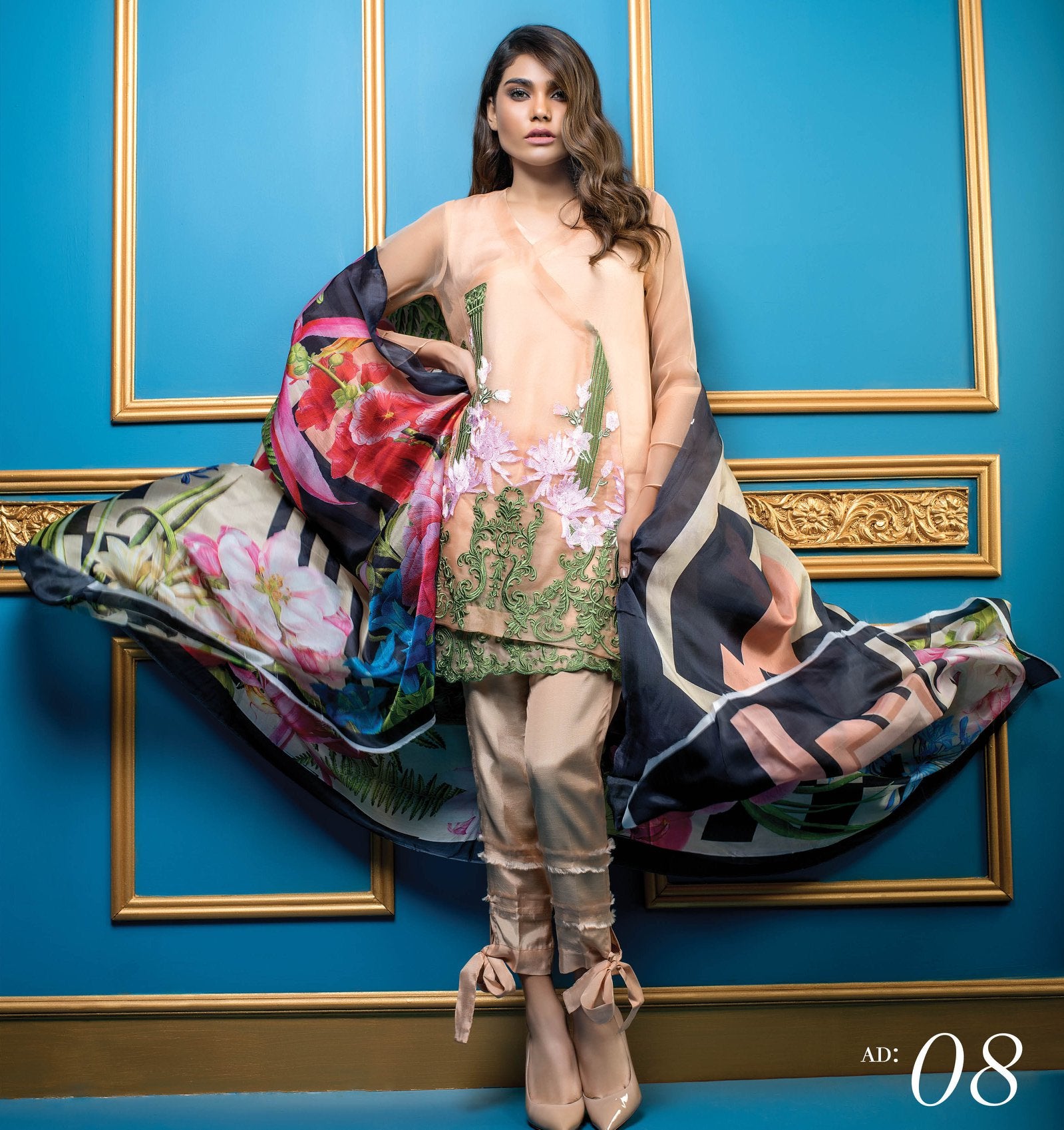 Satin Stitches by Al Dawood Textiles Pure Organza Suits Unstitched 3 Piece ADTF AD-08 (Pure Organza)- Formal Collection