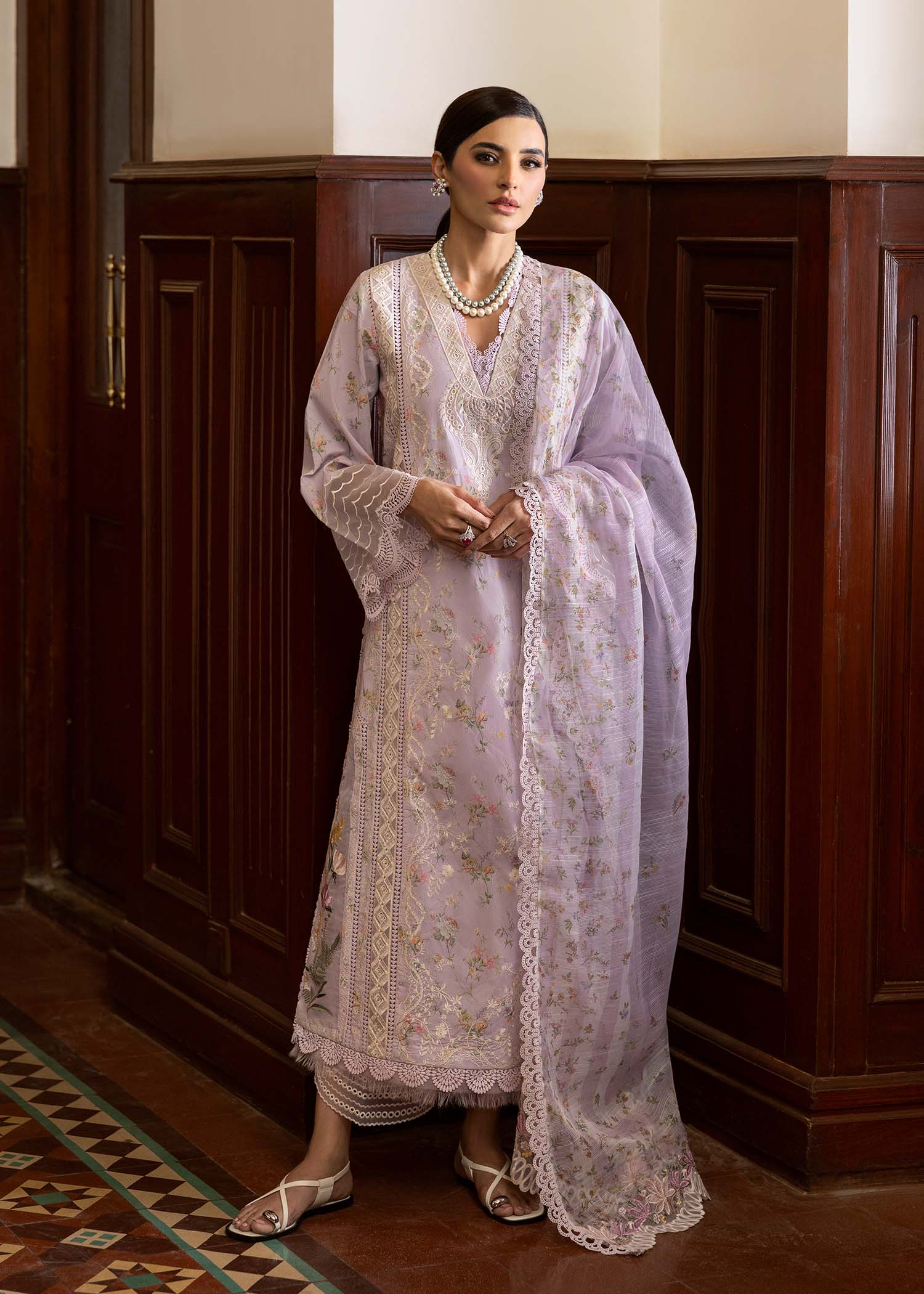 Saira Shakira Embroidered Lawn Suits Unstitched 3 Piece SSR25C Sweet Opel-8A - Summer Collection