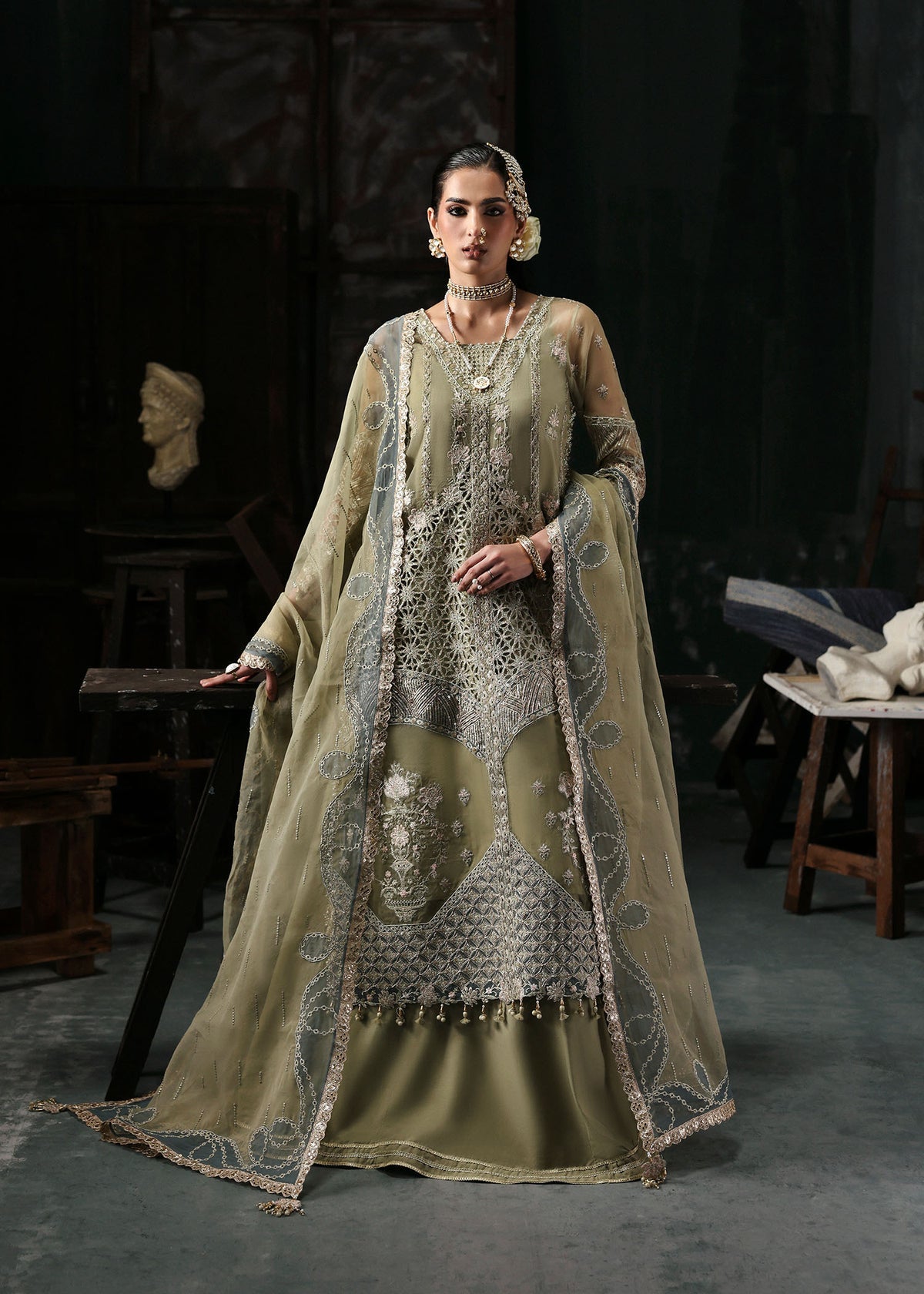 Sardinia Wedding Embroidered Organza Suits Unstitched 3 Piece D-1206 Inara - Formals Collection