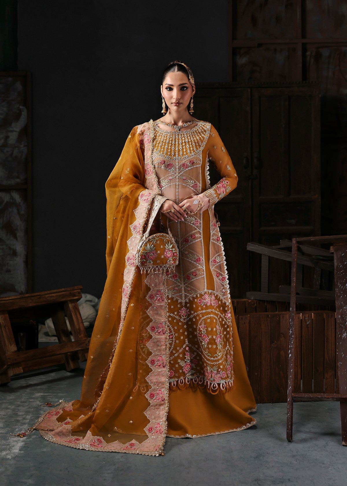 Sardinia Wedding Embroidered Organza Suits Unstitched 3 Piece D-1203 Elena - Formals Collection