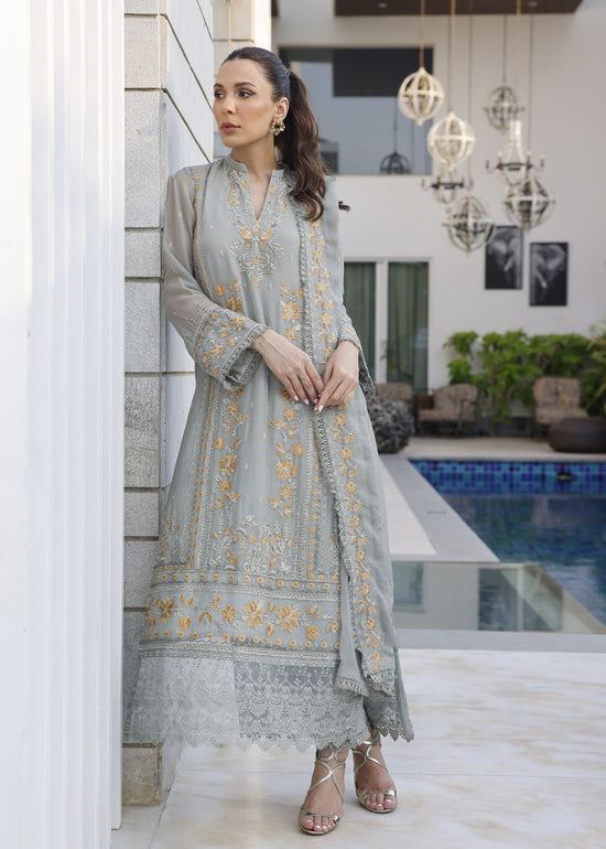 Merakish By Shahzeb Textiles Embroidered Chiffon Suits Unstitched 3 Piece ST24MK MR-C-V10- Spanish Gray