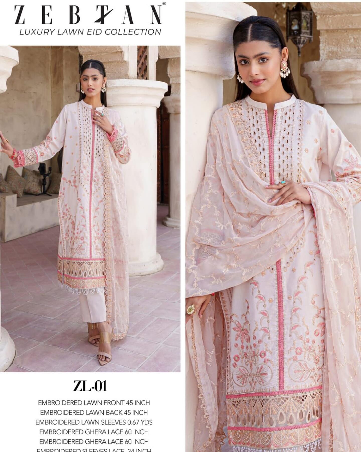 Zebtan - Zeenat Luxury Lawn Embroidered Collection - ZL-01