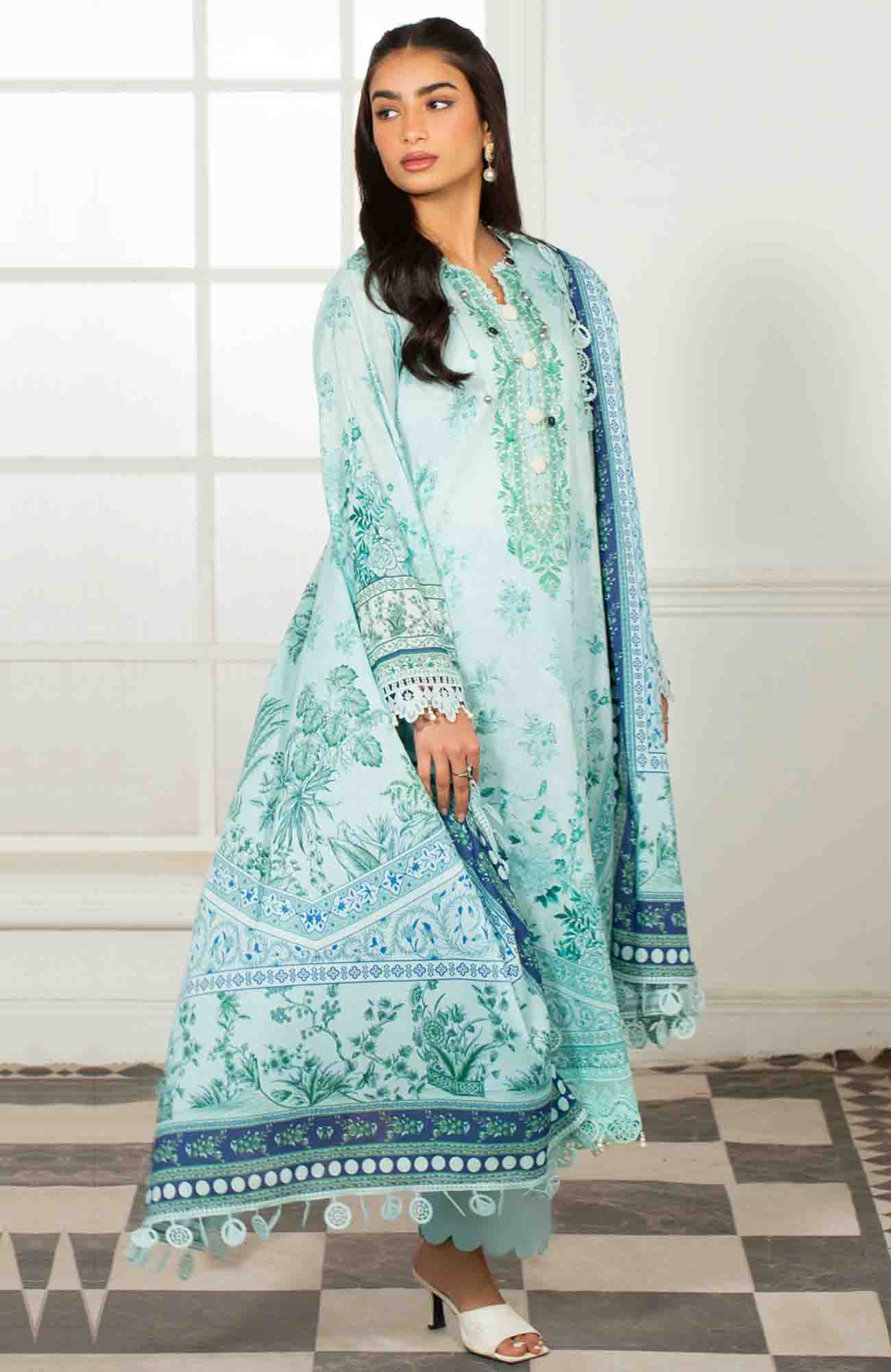 Mausummery Luxury Printed Lawn Unstitched 3 Piece Suit - MUSV2L4 - Marine - Summer Collection