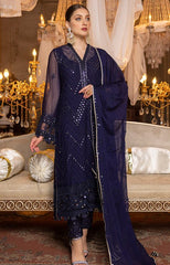 Merakish Luxury Chiffon Embroidered'22 - MERKI-C-V2-D4 - Navy Blue