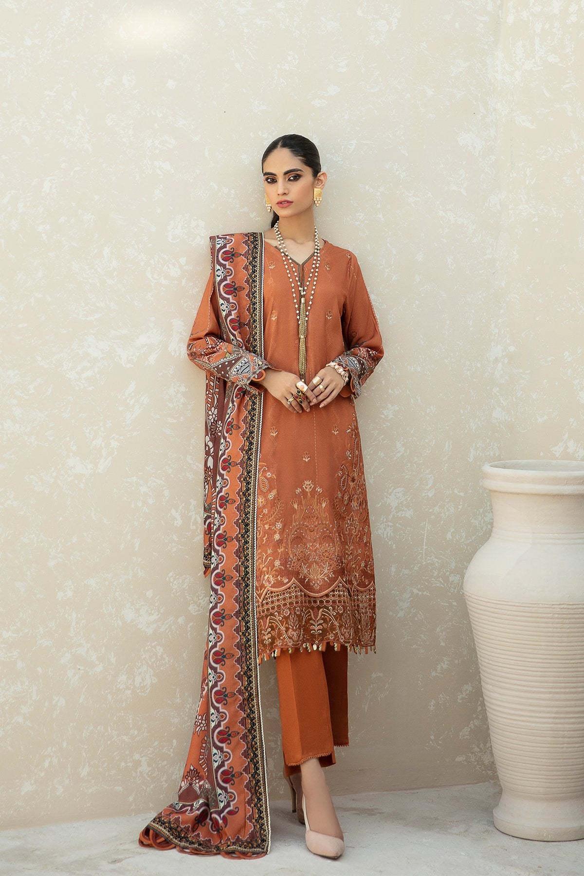 Farasha Luxury Linen Embroidered Collection – AMBER GOLD