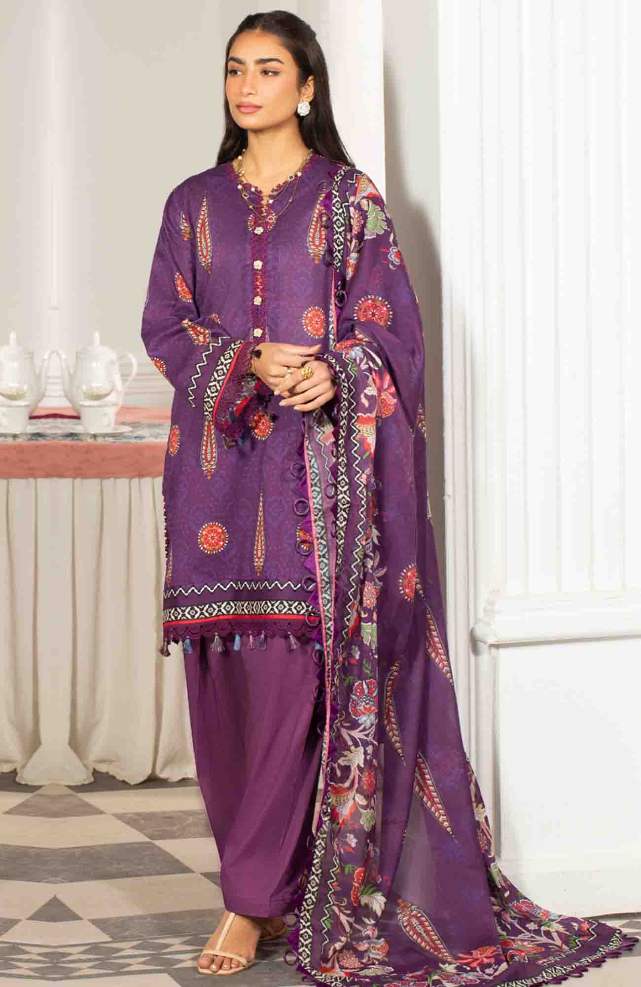 Mausummery Luxury Printed Lawn Unstitched 3 Piece Suit - MUSV2L7 - Crystal - Summer Collection