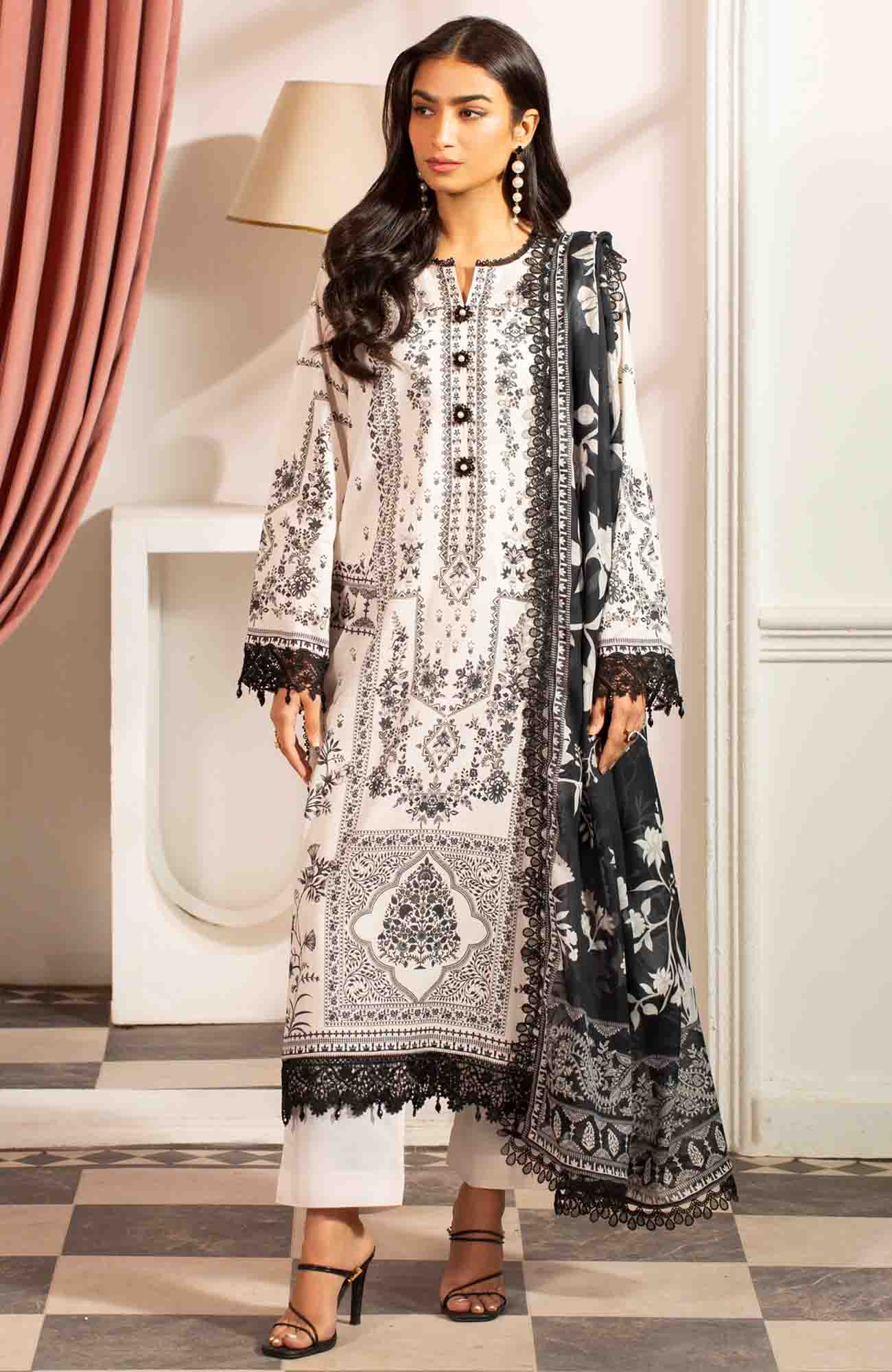Mausummery Luxury Printed Lawn Unstitched 3 Piece Suit - MUSV2L8 - Pearl - Summer Collection
