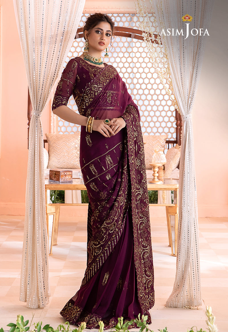Asim Jofa Embroidered Chiffon Saree Unstitched 3 Piece AJ – AJCC-05