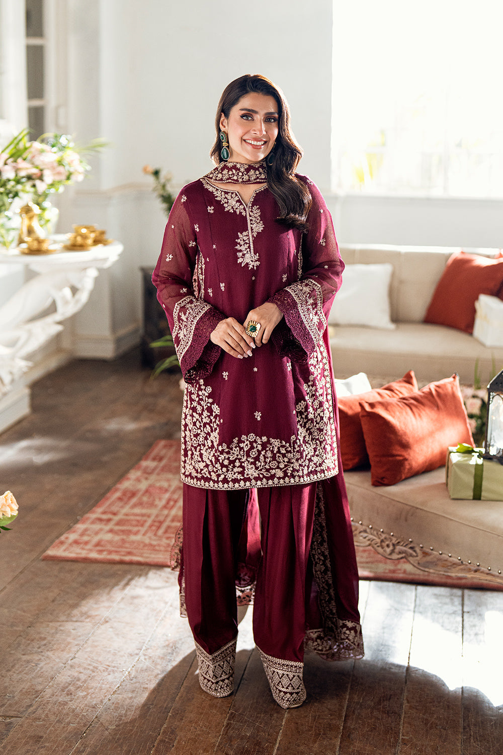 Azure - Luxe Embroidered Khadi Net Suits Unstitched 3 Piece AZU25ED3 Berry Dusk- Festive Collection