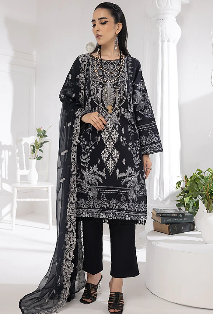 Monochrome By Humdum Embroidered Lawn Suits Unstitched 3 Piece HD23MC D-03 - Summer Collection