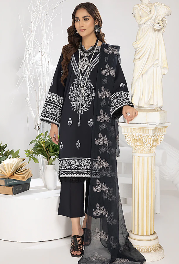 Monochrome By Humdum Embroidered Lawn Suits Unstitched 3 Piece HD23MC D-10 - Summer Collection