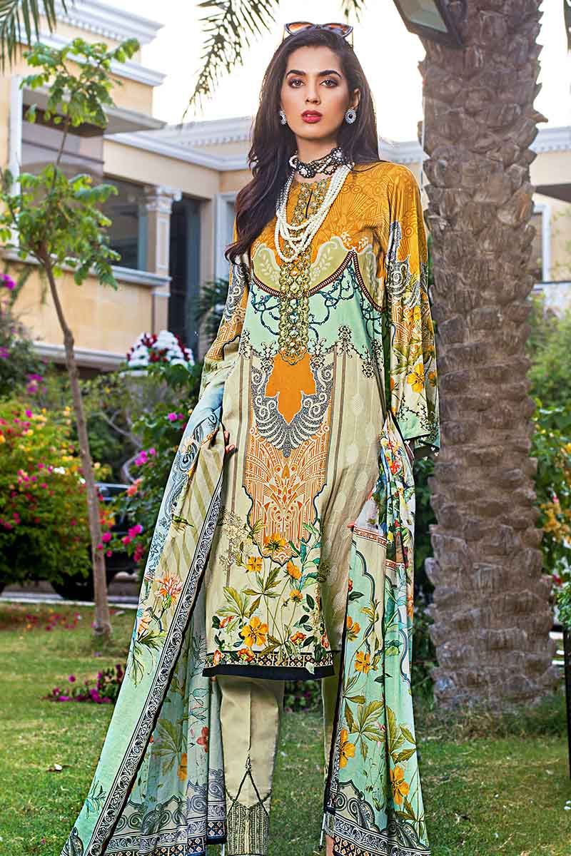 3PC Embroidered Satin Shirt with Dyed Cambric Bottom DCS-13