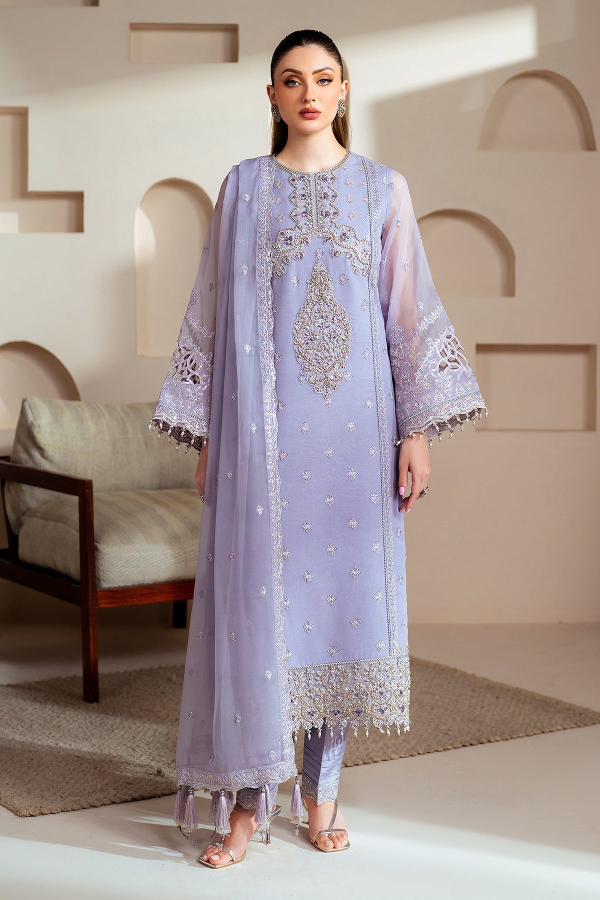 Alizeh - Aymal Embroidered Organza & Hand Embellished Suits Unstitched 3 Piece AFB25BC D-01 Marine - Luxury Collection
