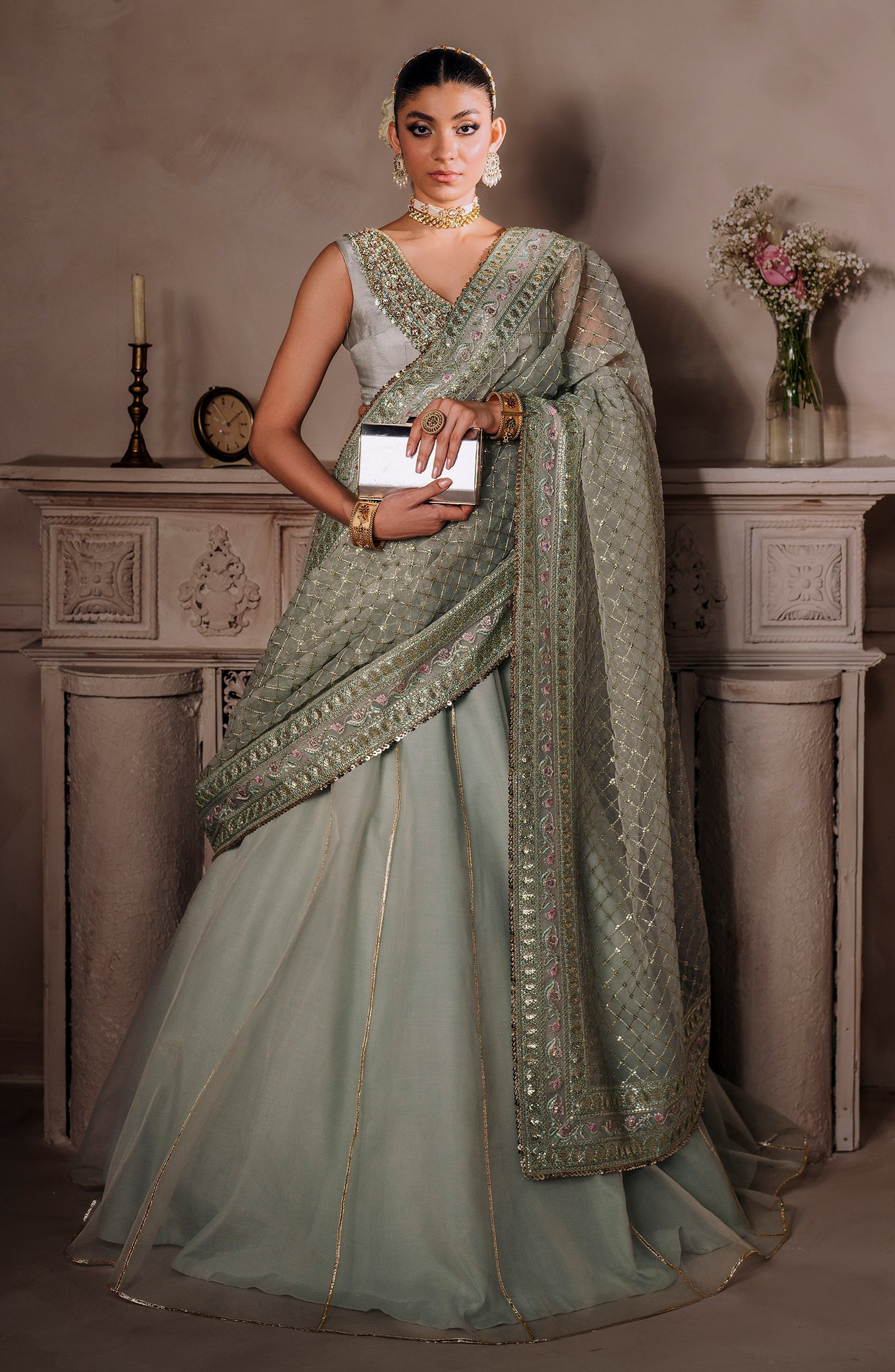 Mallika Jaan by Bushra Paracha Unstitched Embroidered Tusel Silk Dress - AMEERAN