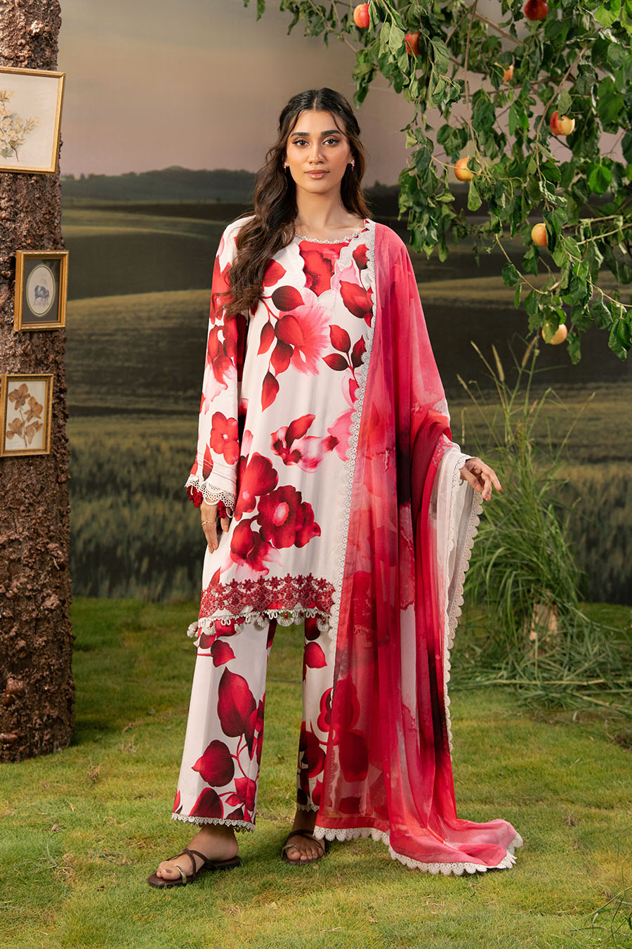 M Basic by Maria B Embroidered Arabic Lawn Suits Unstitched 3 Piece MB25PF MB-01 B - Summer Collection