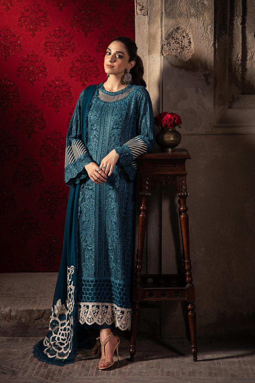 Luxe by Azure Embroidered Chiffon Suit Unstitched 3 Piece AZU24L Emerald Grace - Formal Collection