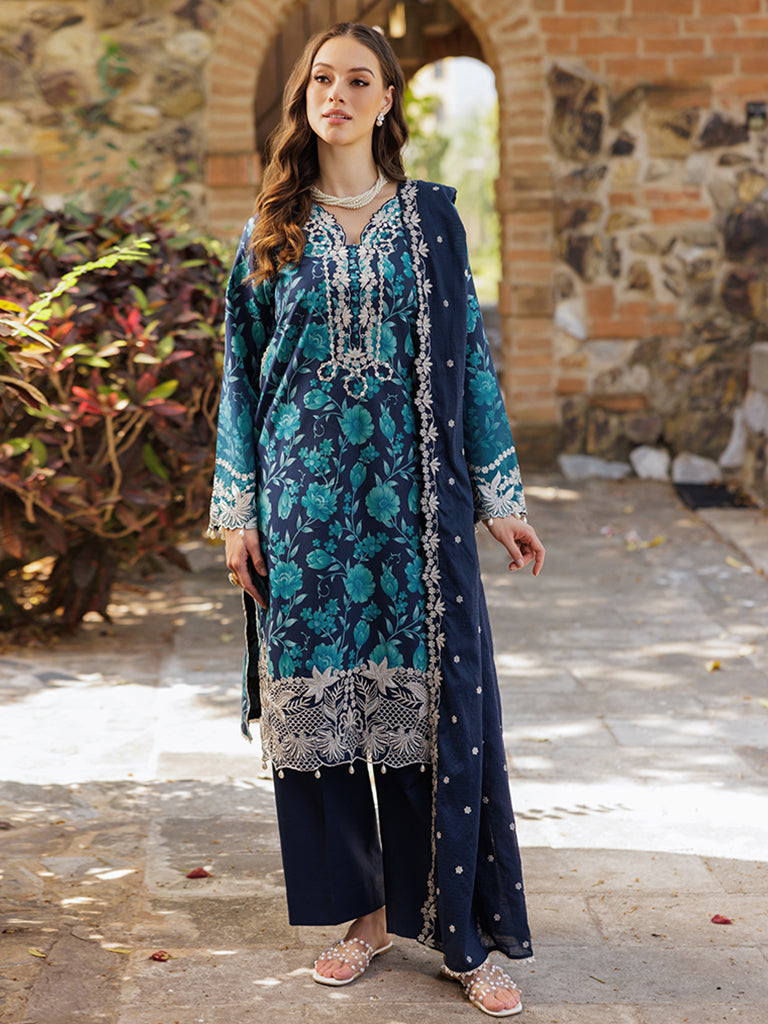 Nisa by RajBari Chikankari Embroidered Lawn Suits Unstitched 3 Piece RB25A D-12 - Summer Collection