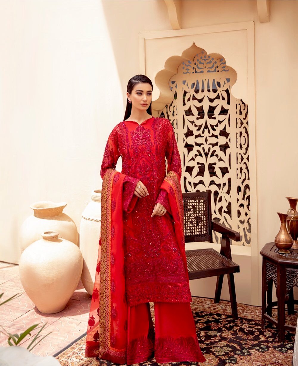 Freesia By Maryum N Maria Embroidered Organza Suits Unstitched 3 Piece MNM21FP 05- Rosy Evening