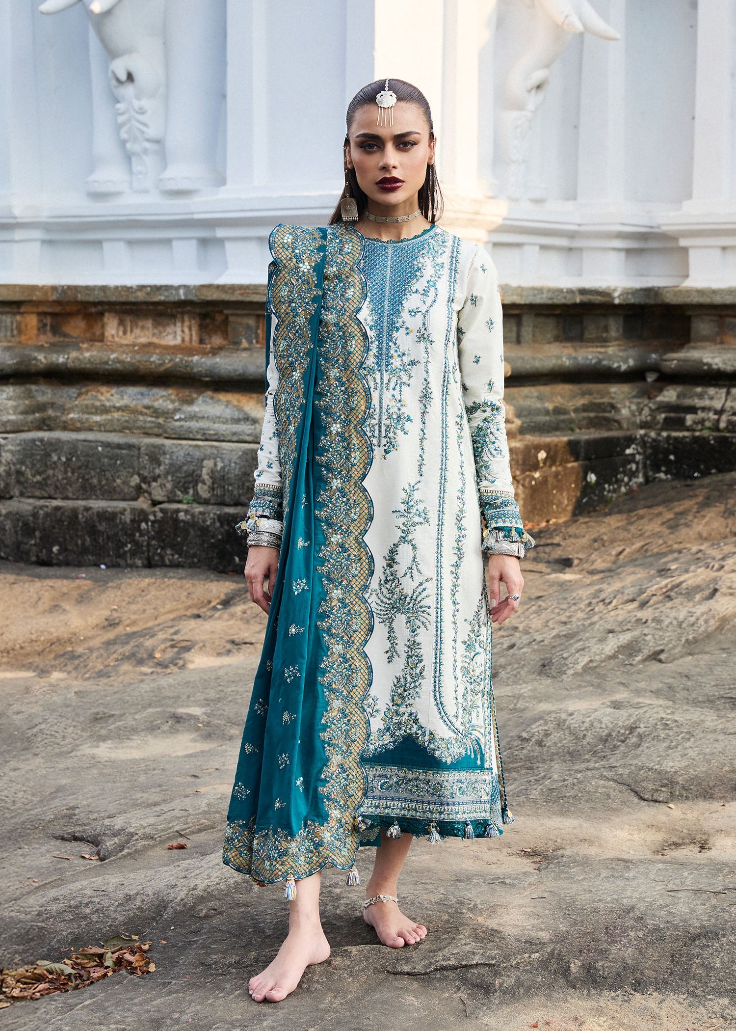 Hussain Rehar Embroidered Lawn Suit Unstitched 3 Piece HRR25LL D-10 Veil - Summer Collection