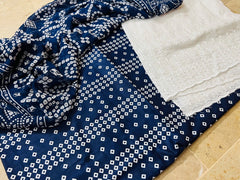 Chunri Print / Embroidered Trouser / Chiffon Dupatta-3PC- ROYAL BLUE