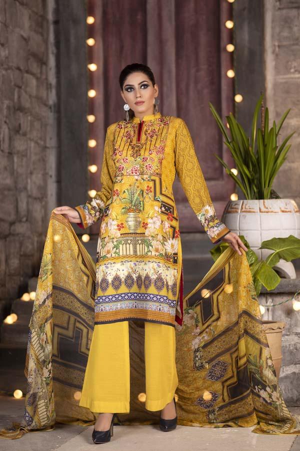 CADMIUM YELLOW - HUDA DIGITAL PRINTED & EMBROIDERED KARANDI - 09
