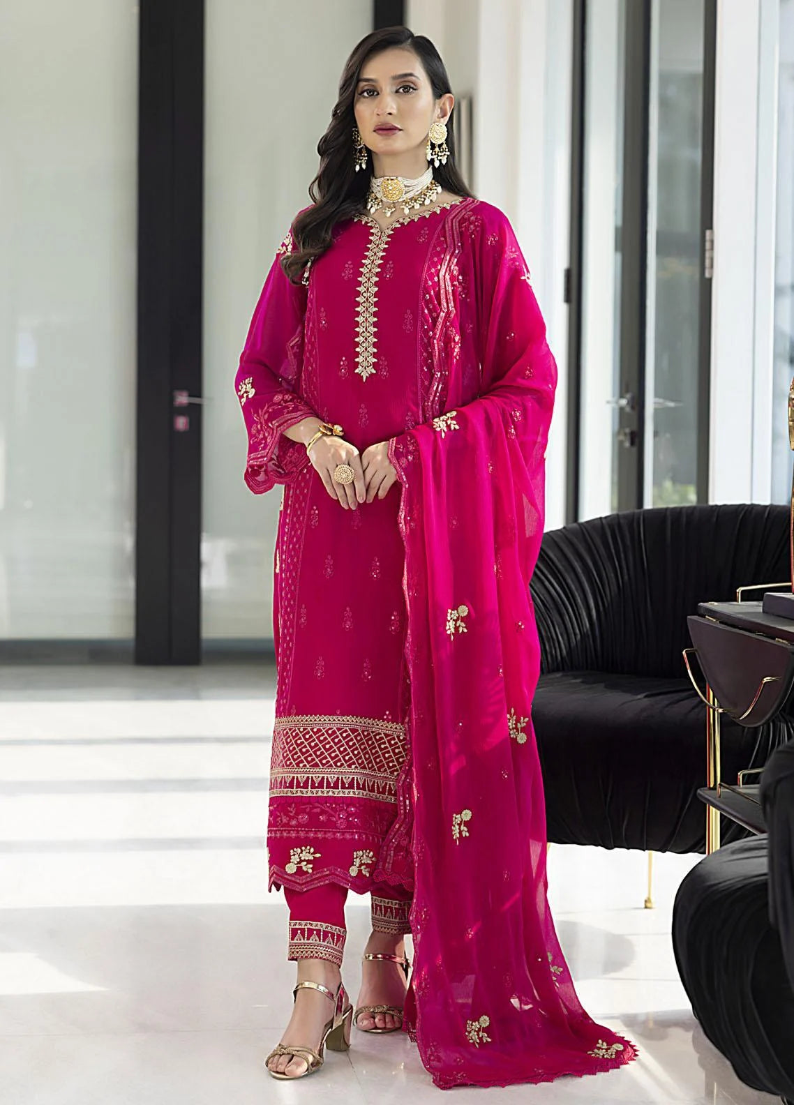 Merakish By Shahzeb Textiles Embroidered Chiffon Suits Unstitched 3 Piece ST24MK-V10 French Rose