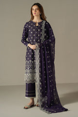 Cross Stitch Embroidered Lawn Suit Unstitched 3 Piece CS25CS Indigo Royal - Summer Collection