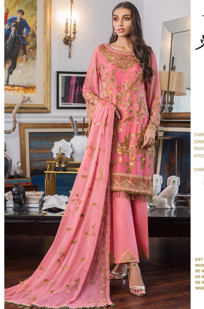 Jazmin by Zohan Textile Pure Chiffon Suits Unstitched 3 Piece JAZ-9A (Pure Chiffon)- Formal Collection