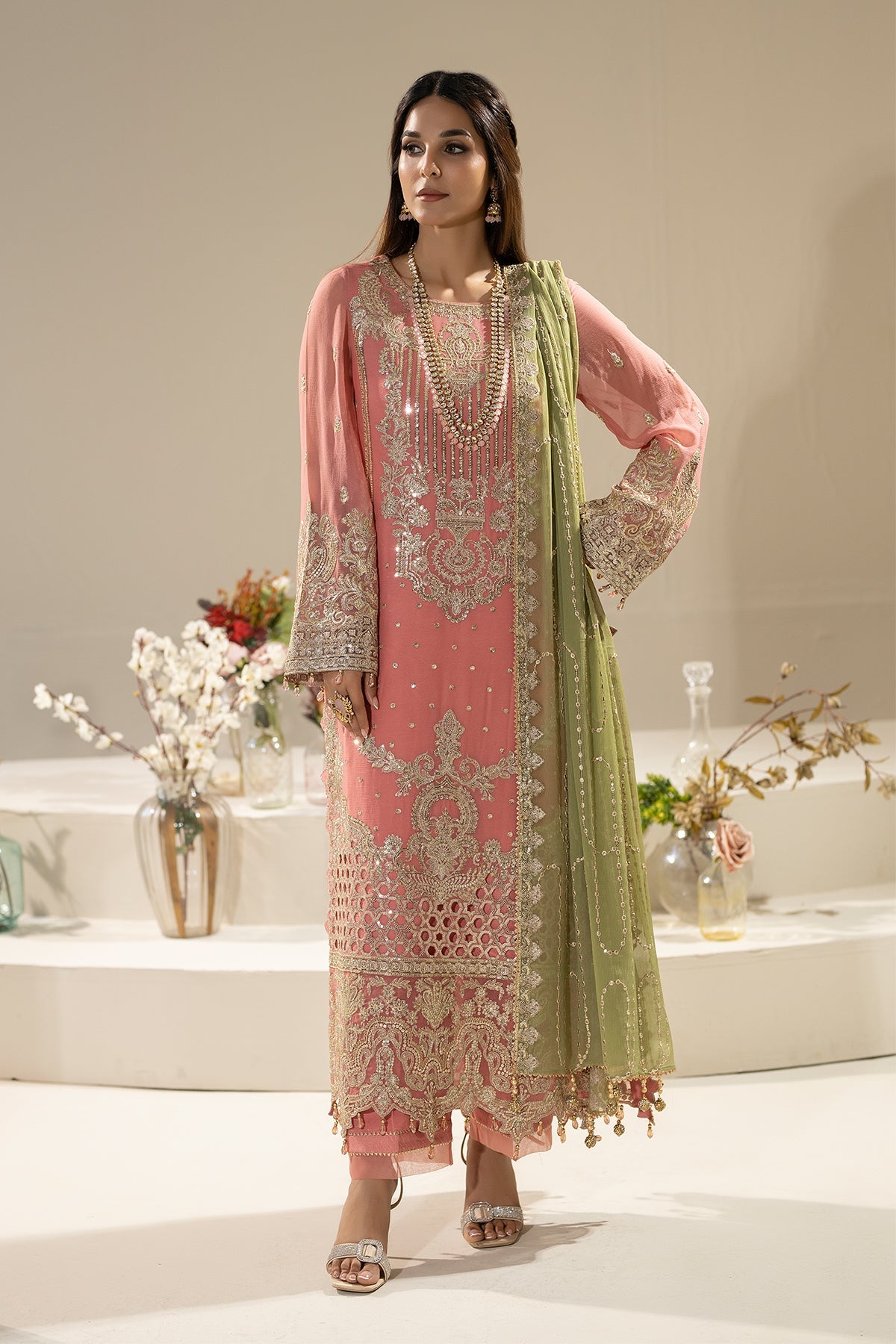 Imrozia - Nisha Premium Embroidered Chiffon 3 Piece Suit - M-82 Nurah
