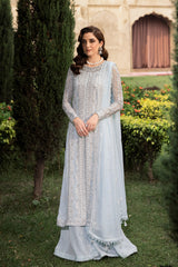 Luxe by Azure Embroidered Chiffon Suit Unstitched 3 Piece AZU24L Ocean Sapphire - Formal Collection